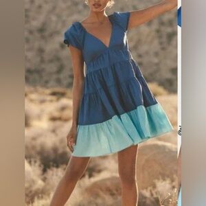 STAUD Corsica Blue Tiered‎ Mini Dress
